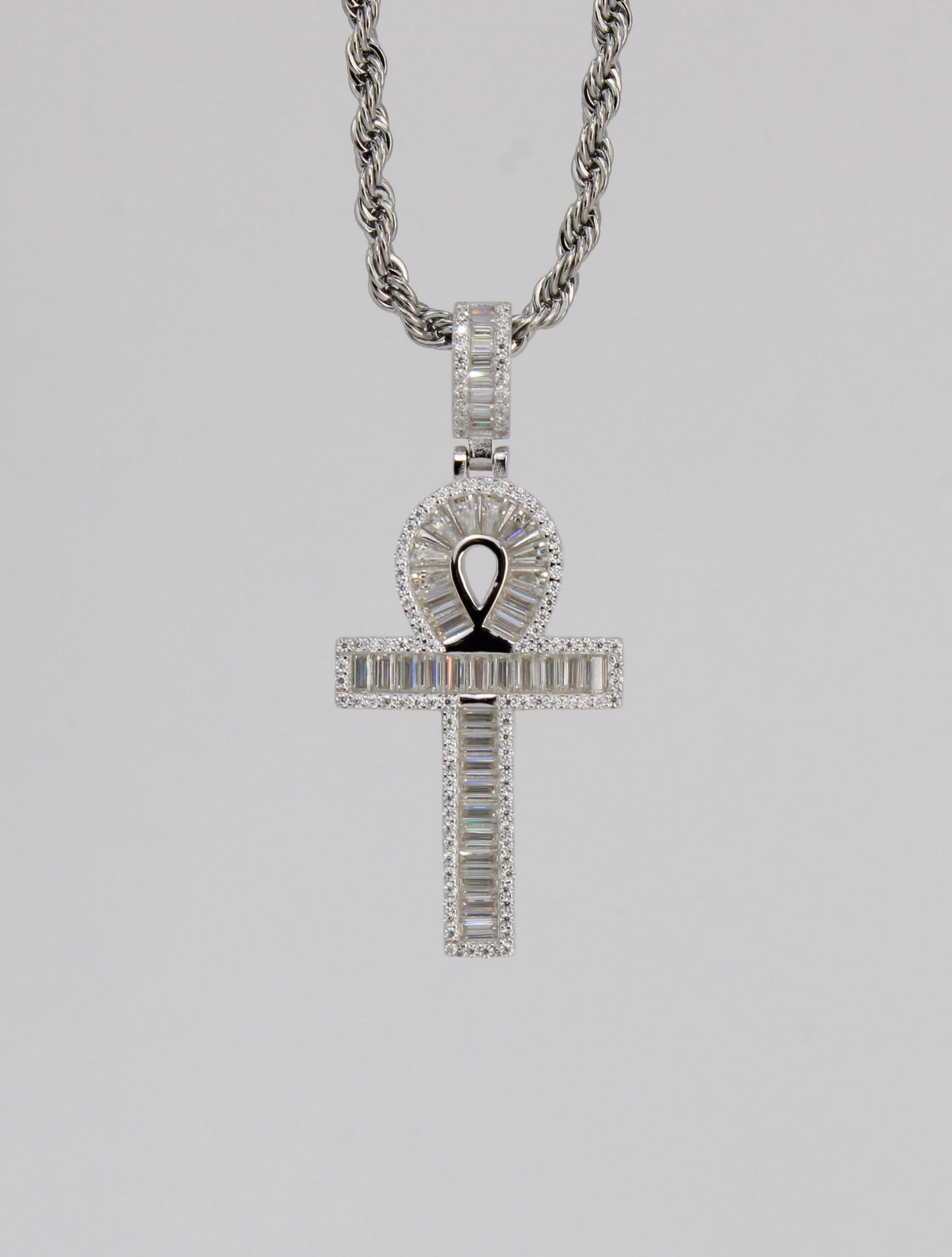 Moissanite Baguette Ankh Pendant