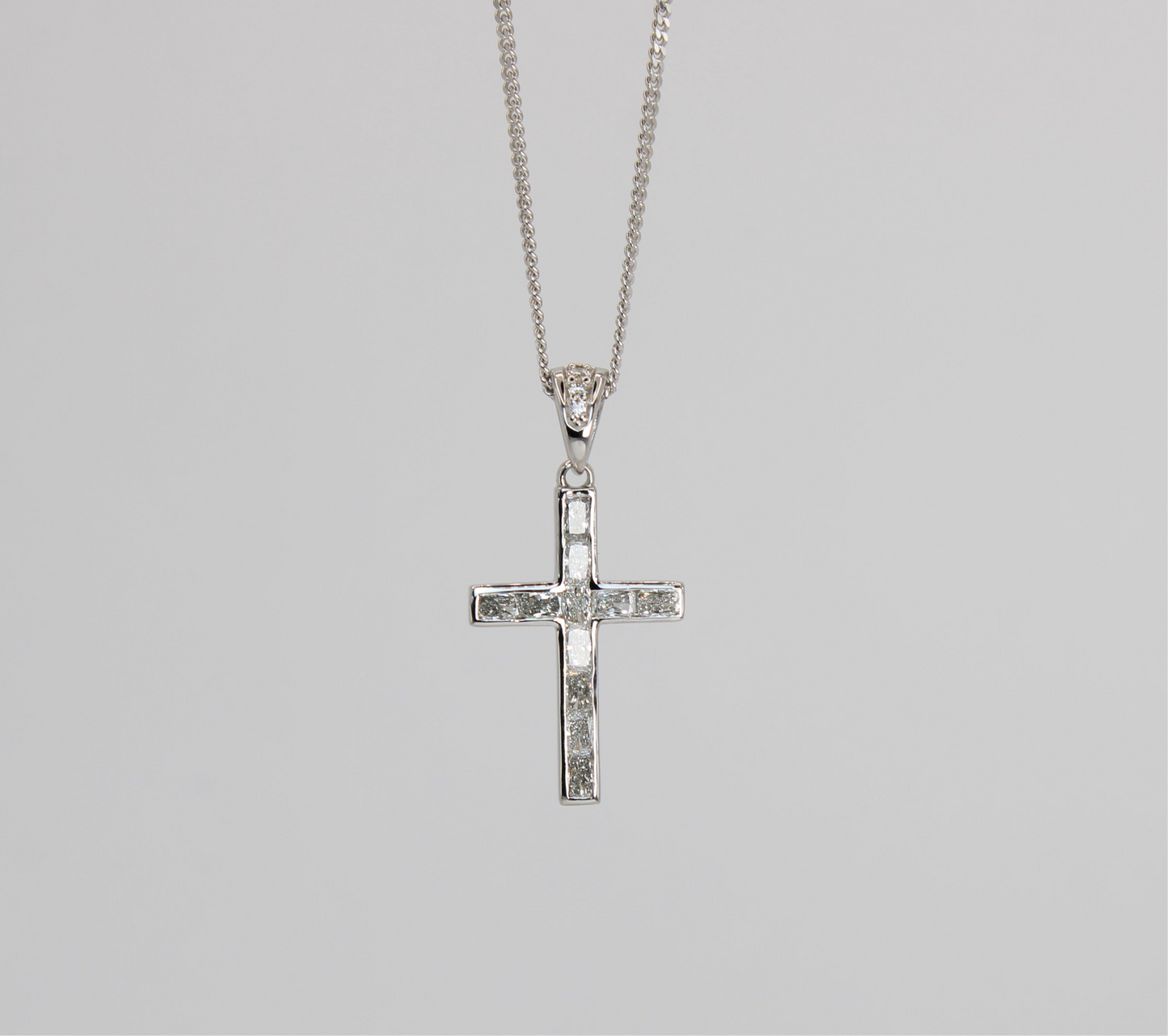 Radiant Lab Diamond Cross Pendant 18k White Gold 0.77ct