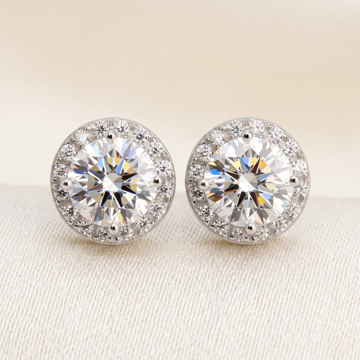 Ventega diamond halo earrings, elegant catalog photo