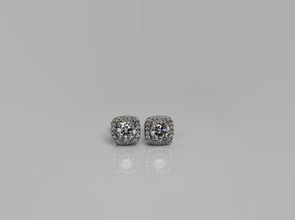 Moissanite Square Halo Earrings