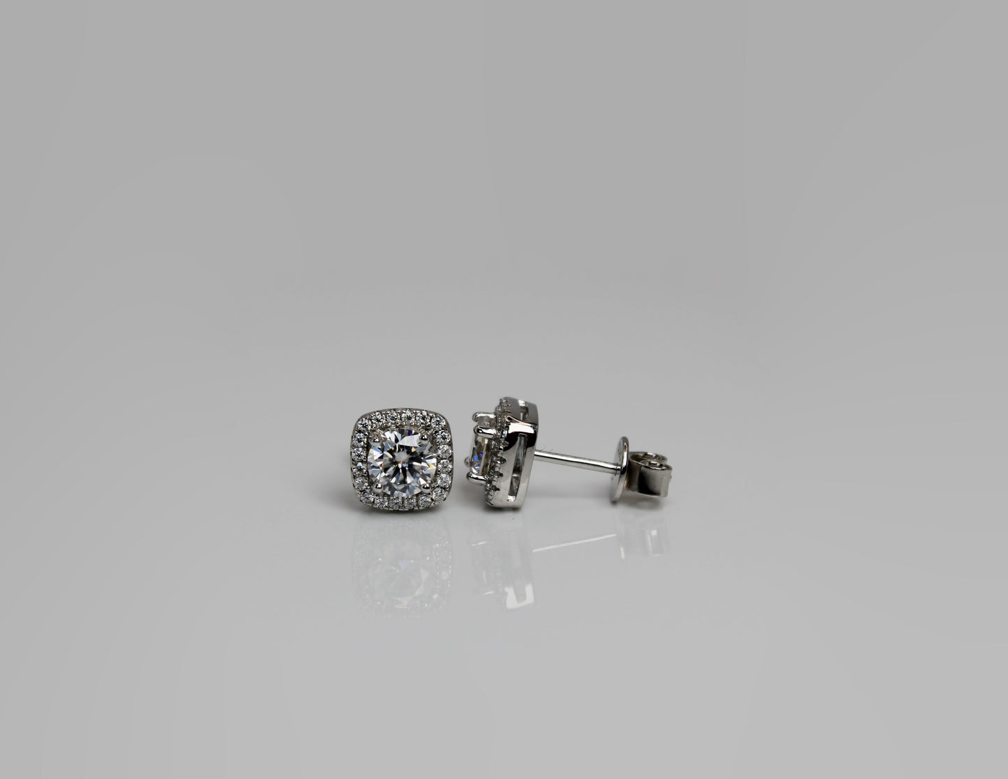 Moissanite Square Halo Earrings