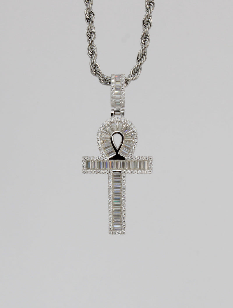 Moissanite Baguette Ankh Pendant