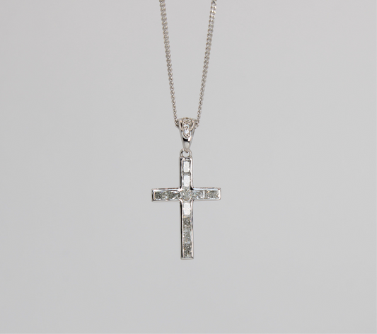 Radiant Lab Diamond Cross Pendant 18k White Gold 0.77ct