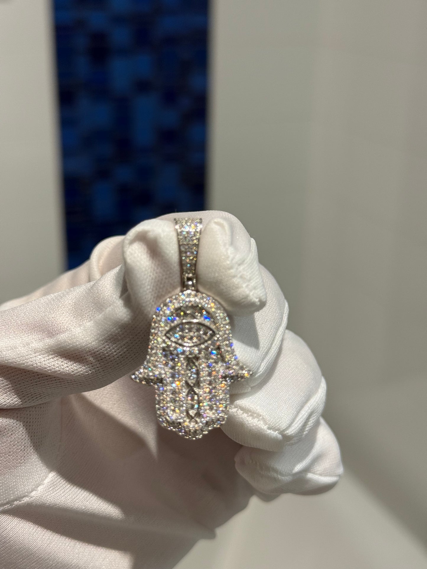 Moissanite Hamsa Hand Pendant