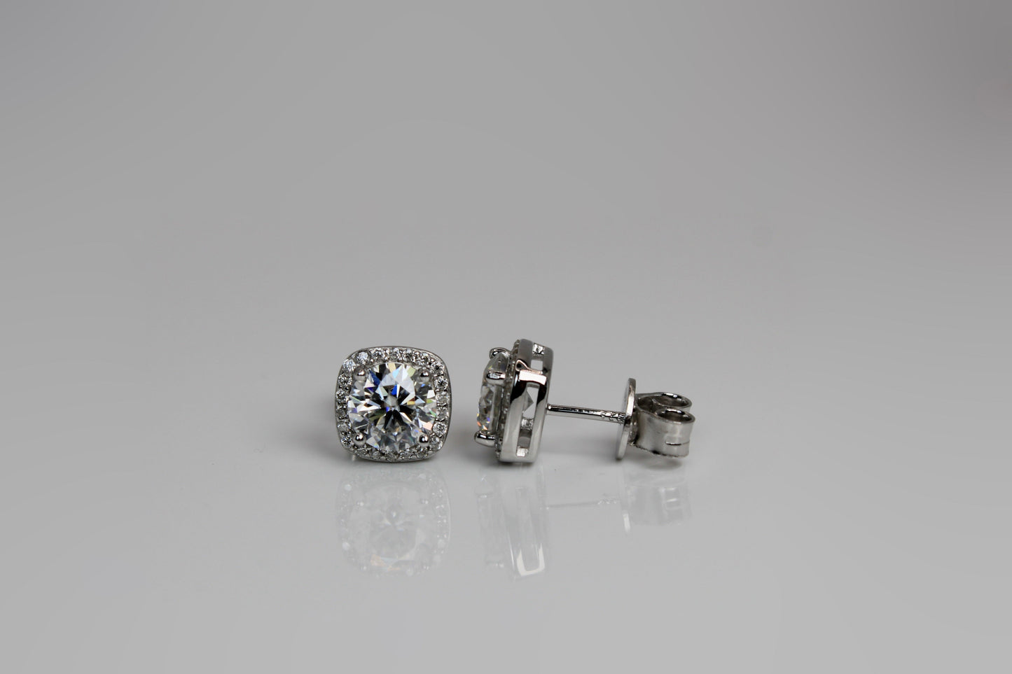 Moissanite Square Halo Earrings