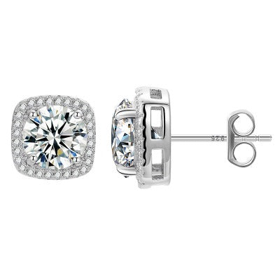 Moissanite Square Halo Earrings