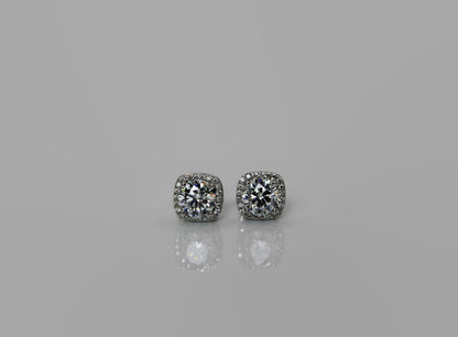 Moissanite Square Halo Earrings