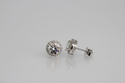 Moissanite Round Halo Earrings