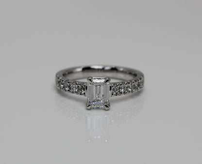 1ct Diamond Emerald Cut Ring 14k White Gold