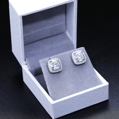 Moissanite Square Halo Earrings