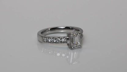 1ct Diamond Emerald Cut Ring 14k White Gold